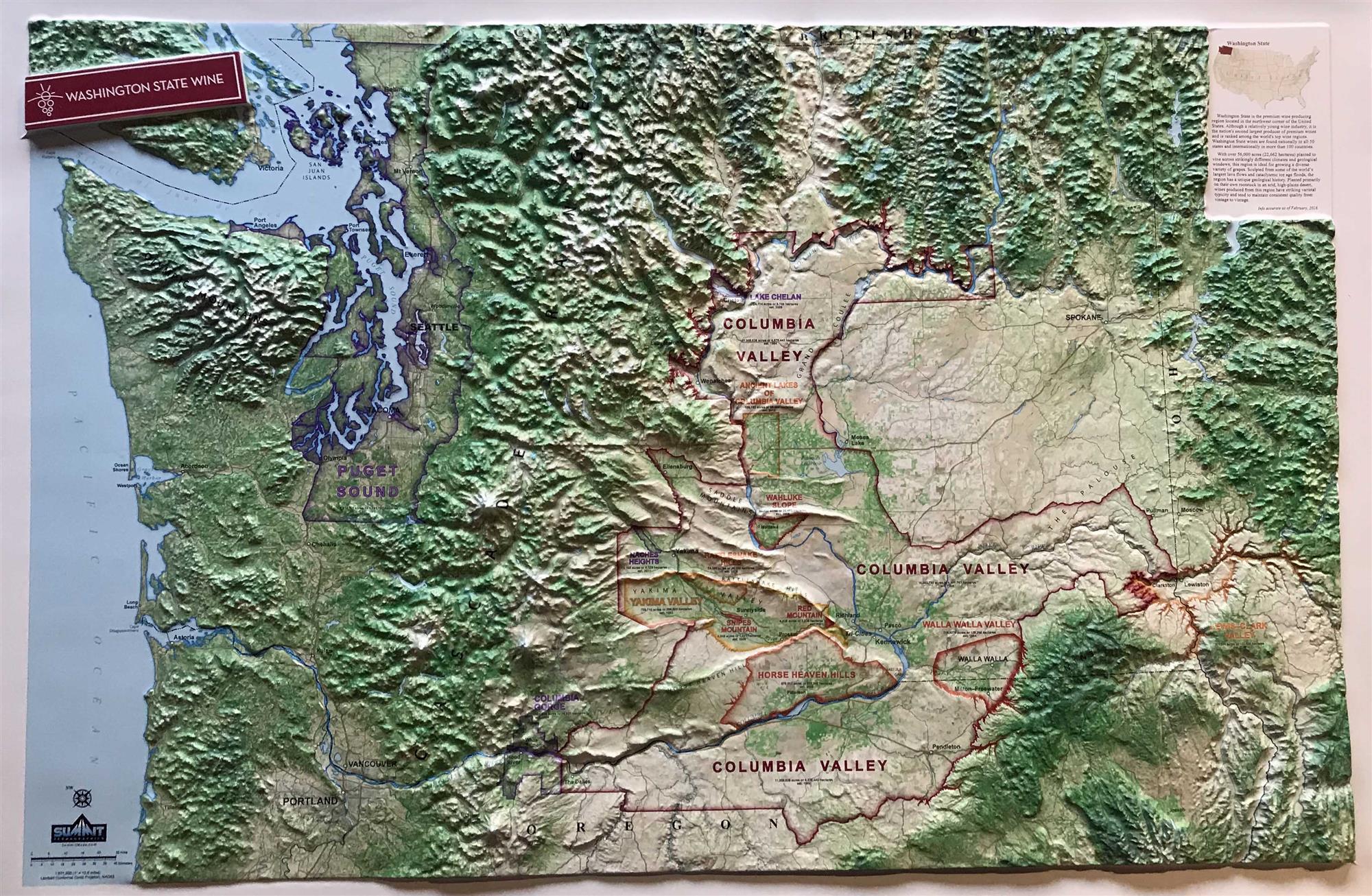 Washington State Topographic Map Large 3D Wa State Wine Map - Summit Maps