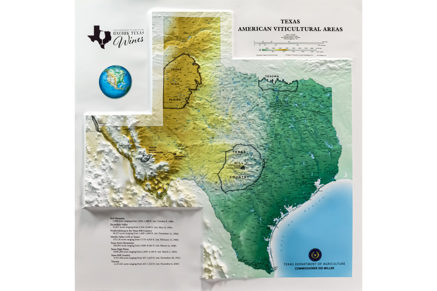 Texas American Viticultural Areas - Large 3D Map