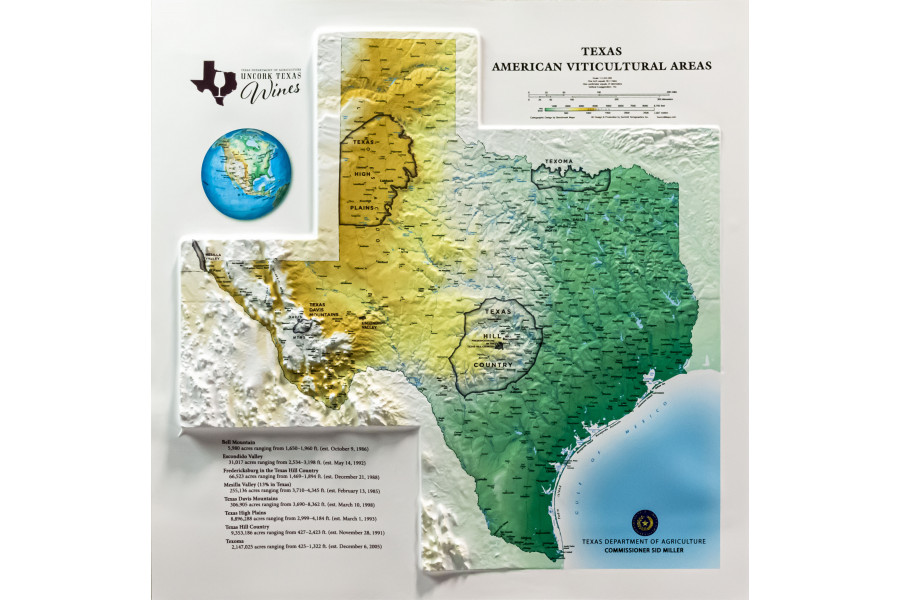 Texas American Viticultural Areas - Small 3D Map